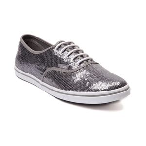 Vans Size 10 Sequin Silver Grey Shoes Lace Up
